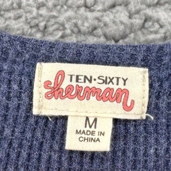 Ten Sixty Sherman High Low  Ribbed Long Sleeve Henley Top Size Medium Blue - Picture 5 of 9